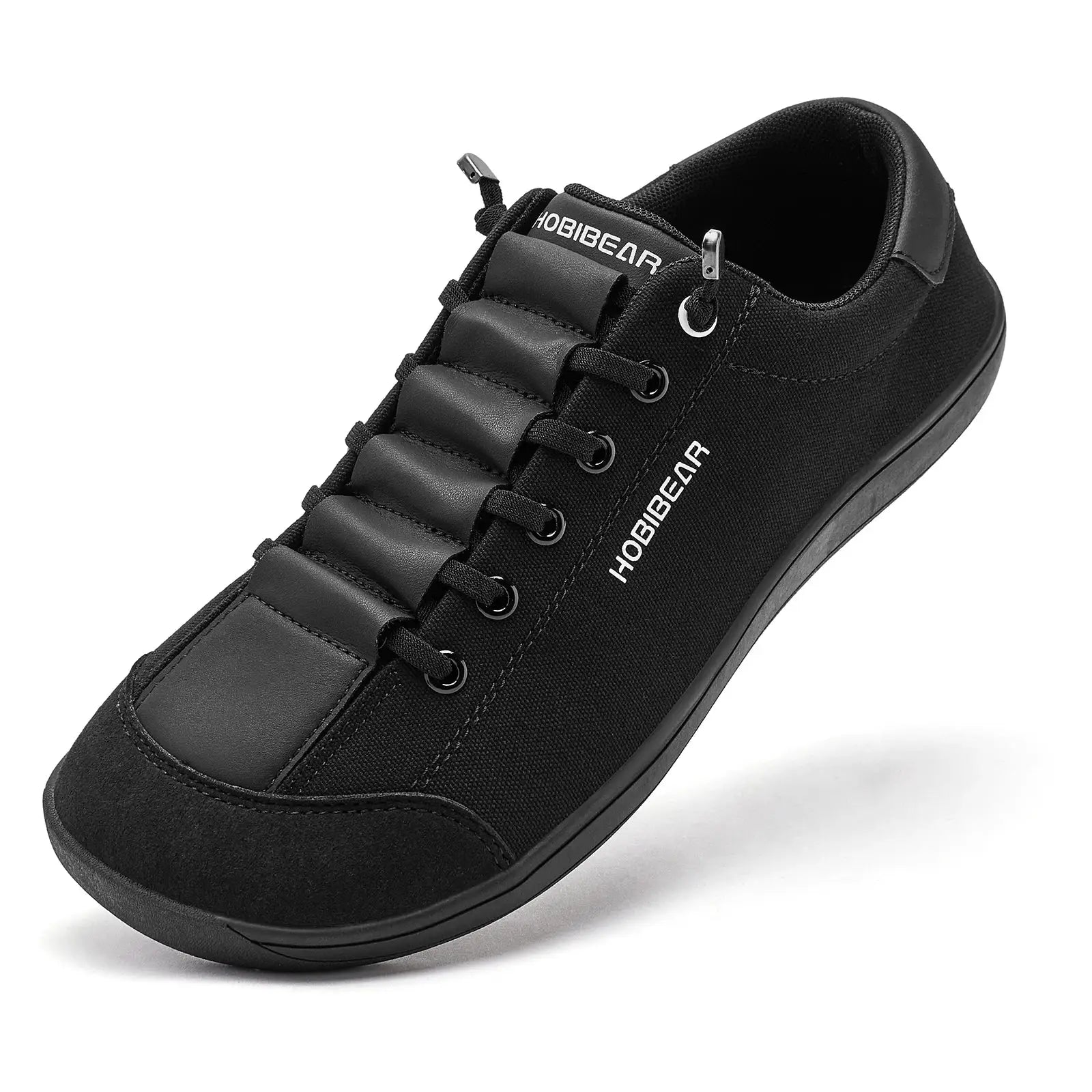 HOBIBEAR wide-toe barefoot sneakers in black canvas with lace-up design