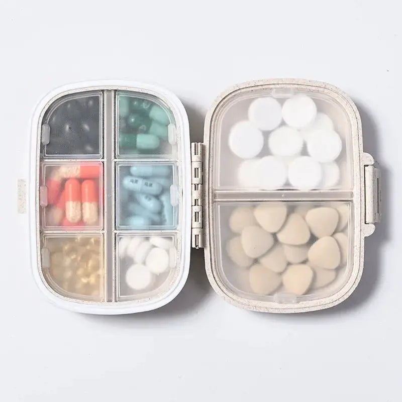 EcoWheat 8 Grids Travel Pill Box Wheat Straw Organizer With Seal Ring For Tablets And Medicines