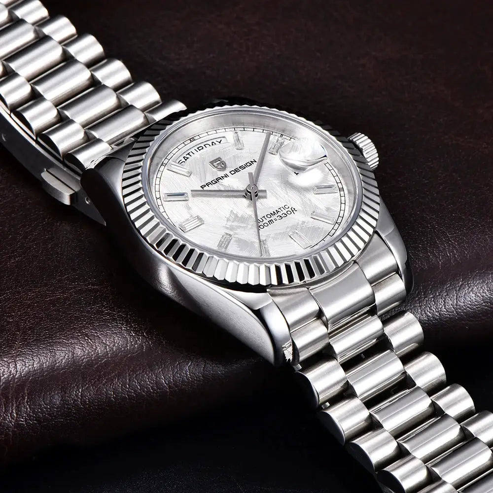 Pagani Design DD36 automatic men’s watch with stainless steel bracelet and silver dial