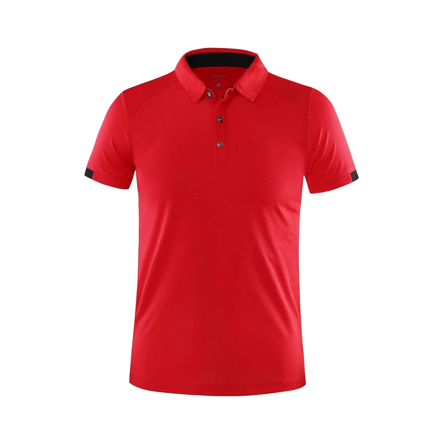 Red short-sleeve polo shirt with button placket, breathable athletic golf jersey