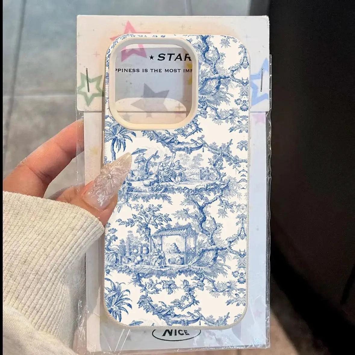 Simples Market blue and white toile pattern iPhone case with shockproof soft cover