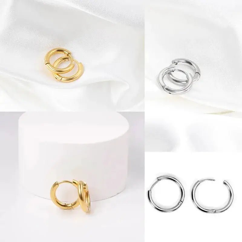 2 Pcs Unisex Small Hoop Earrings Stainless Steel Silver Tone Hypoallergenic For Women And Men Round Circle Jewelry