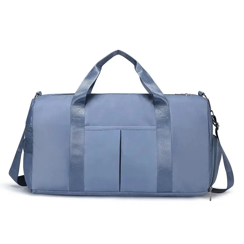 Fitness duffel bag blue nylon with dry-wet separation, waterproof, large-capacity travel/yoga bag