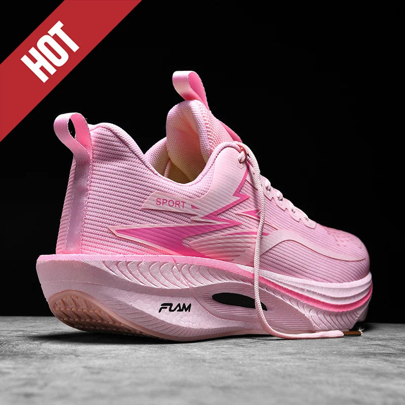 Pink running shoe by Simples Market with air-cushioned sole, lightweight breathable athletic sneaker