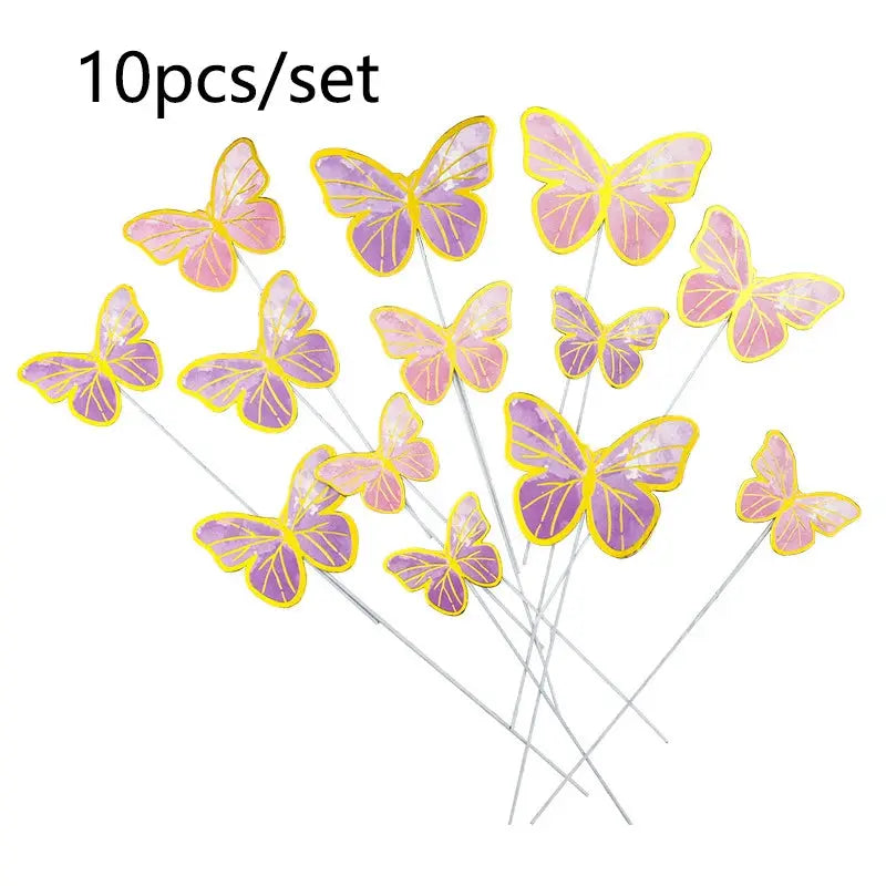 Set of 10 Gold Butterfly Cake Toppers for Dessert Decor Birthday Party Wedding Celebration