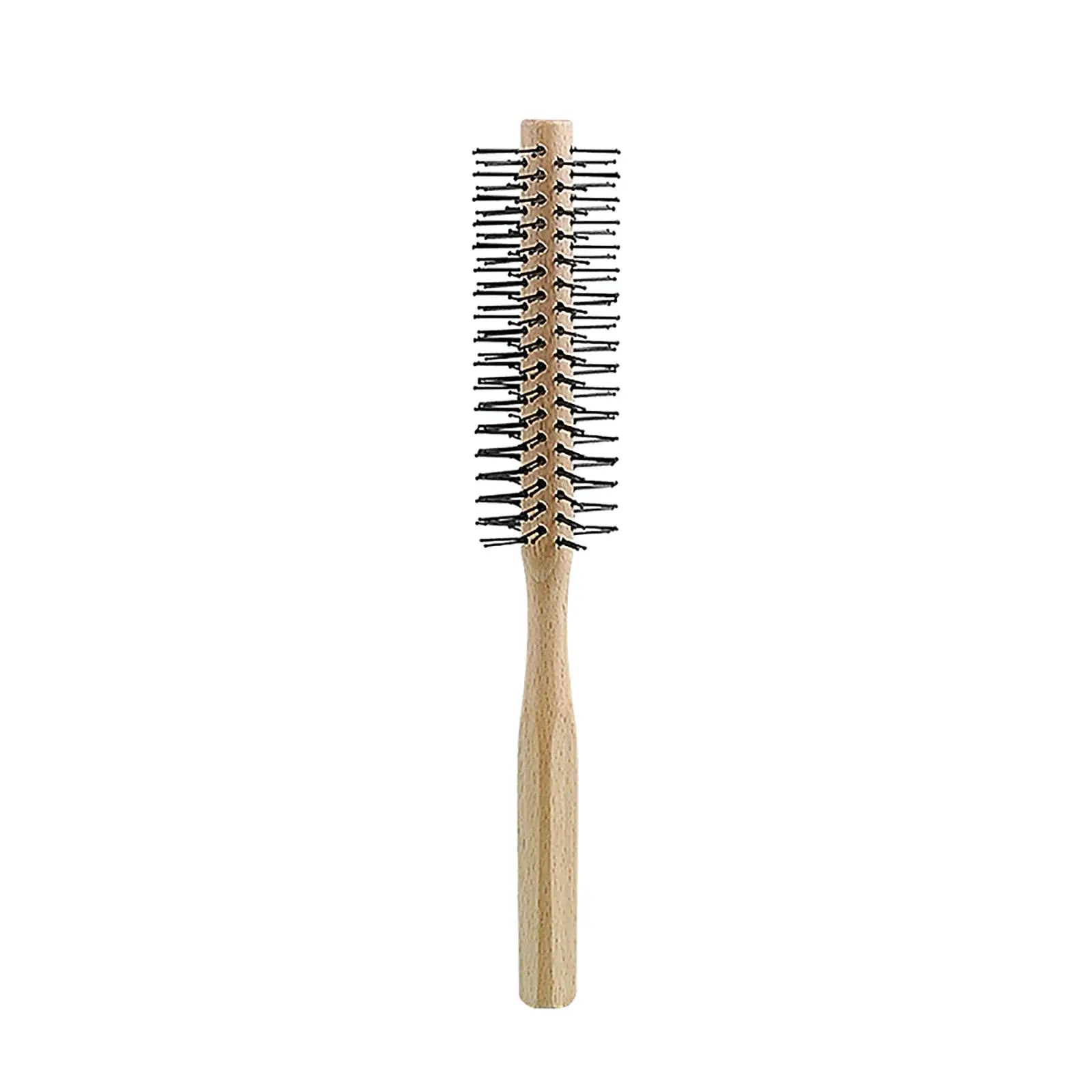 Simples Market wooden-handle round brush with nylon teeth for styling curly or straight hair.