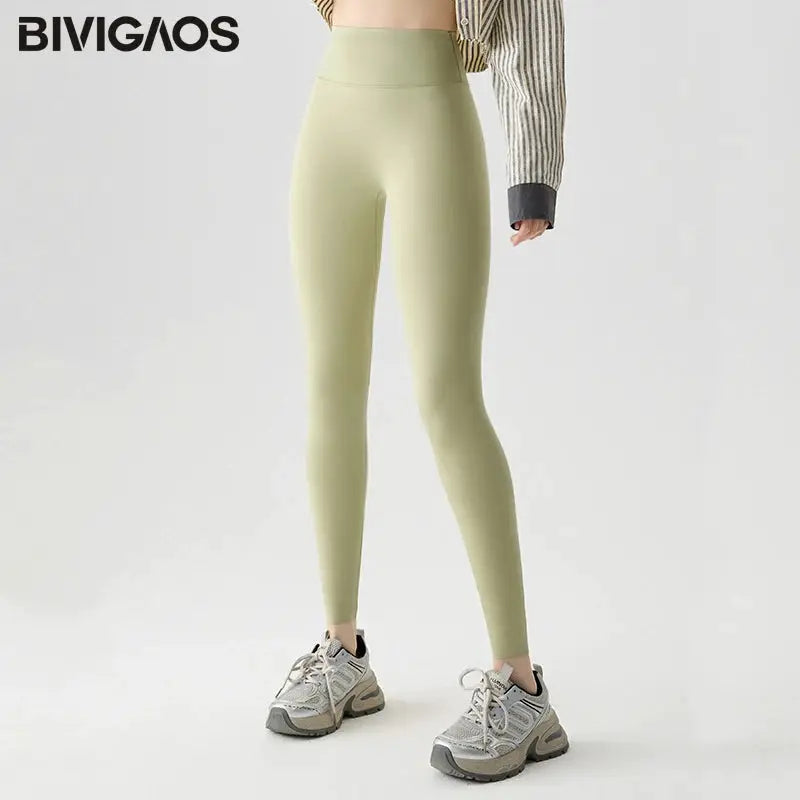 BIVIGAOS seamless leggings, olive sharkskin fabric, high-waisted women's athletic tights by Simples Market