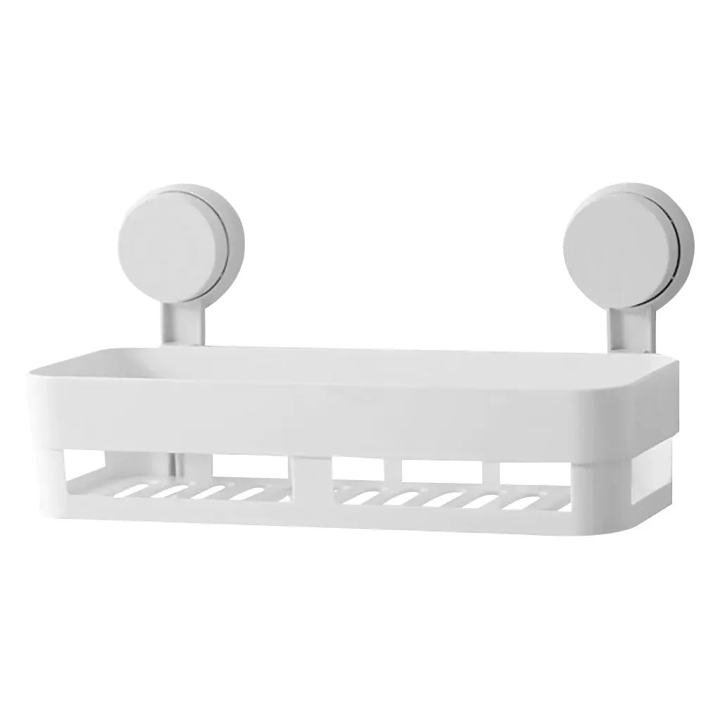 Simples Market white shower suction-cup shelf basket, wall-mounted bathroom storage rack with draining basket