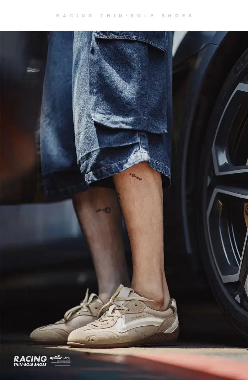 Maden unisex vintage patchwork racing shoes by Simples Market, beige breathable sneakers with thin soles pair