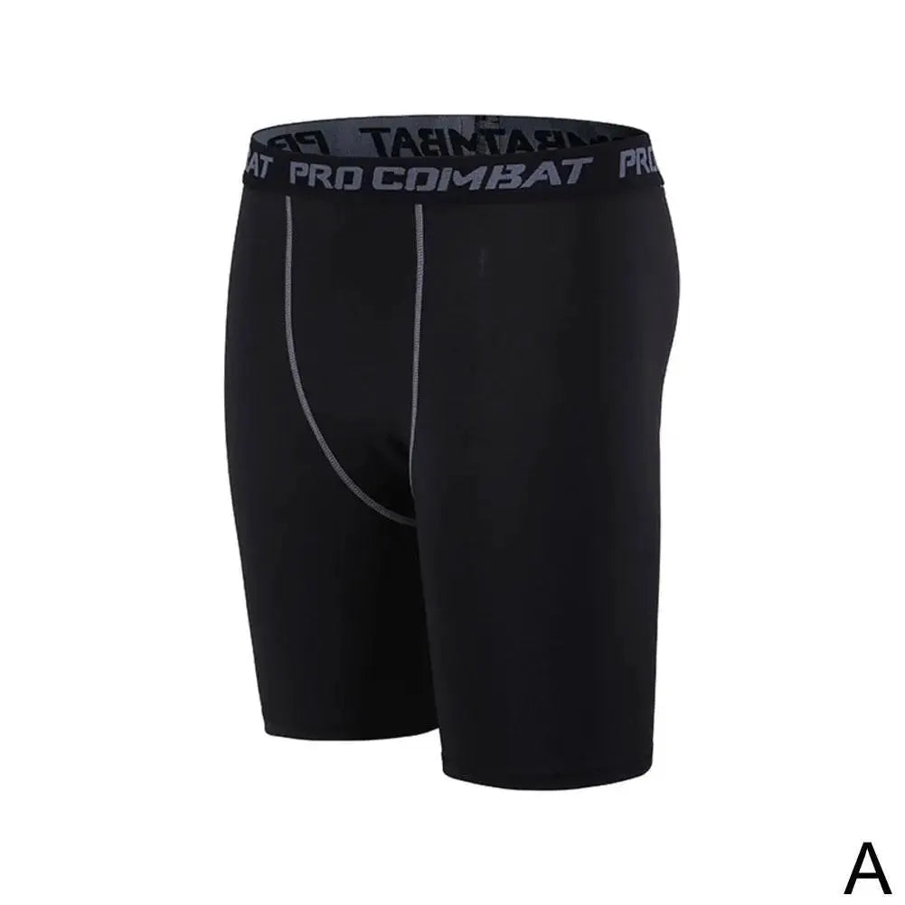 Men's black compression shorts with grey stitching and Pro Combat waistband