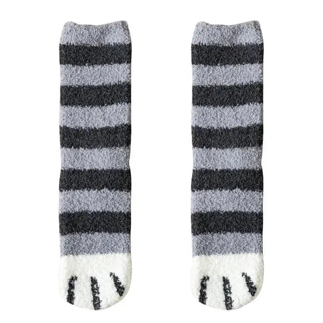 Kawaii Cartoon White Socks For Women Cute 3D Dog Paw Pattern Fleece Warm Home Floor Sleeping