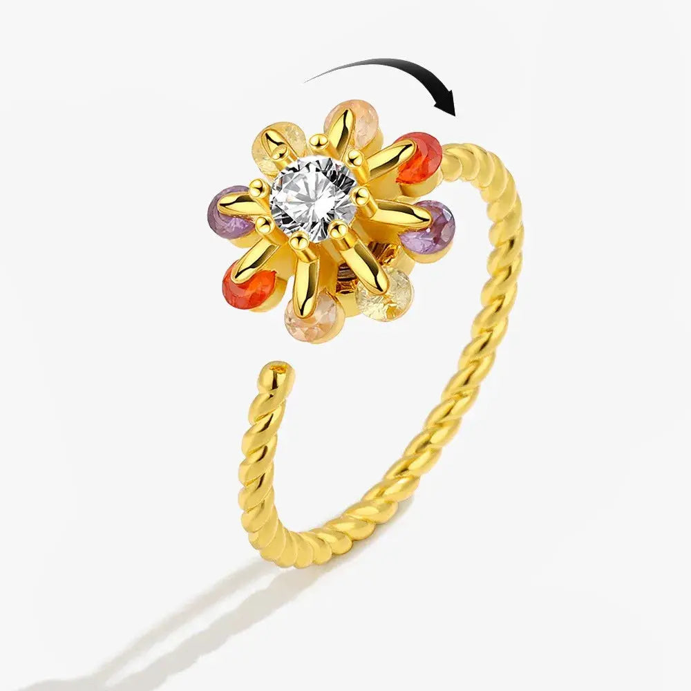 SMJEL Fidget Spinner Ring for Women Crystal Flower Eye Butterfly Animal Motifs Stress Relief Wedding Jewelry