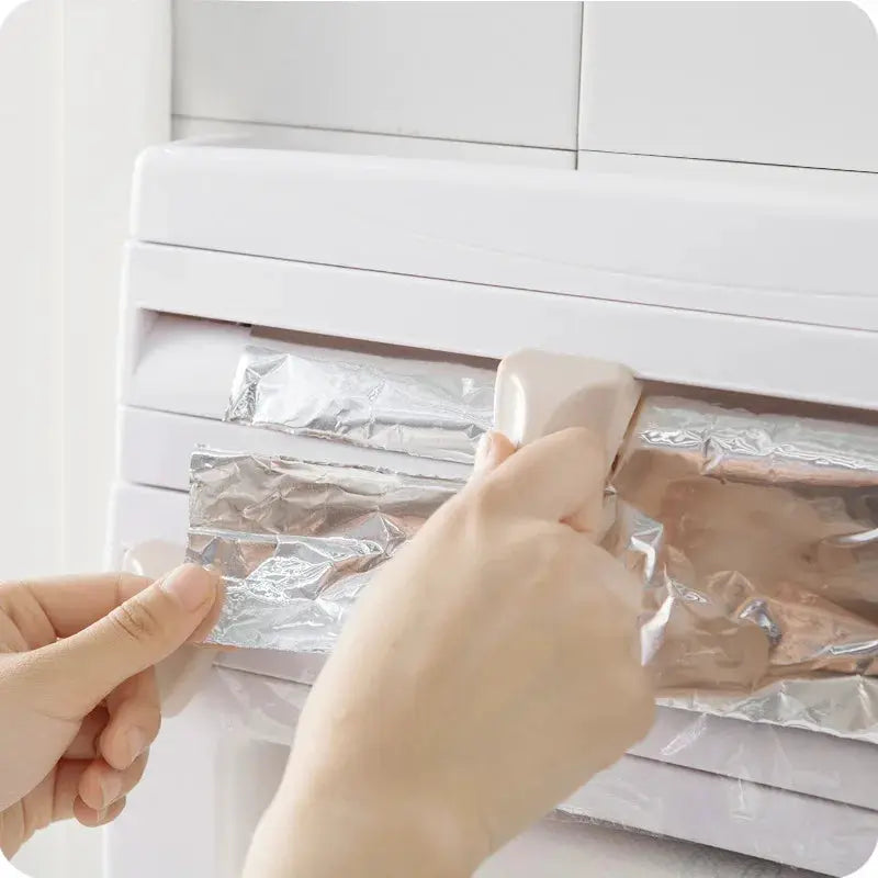 4 In 1 Adhesive Wall Mount Kitchen Organizer Paper Towel Holder Tissue Dispenser Film Cutter Sauce Bottle Rack