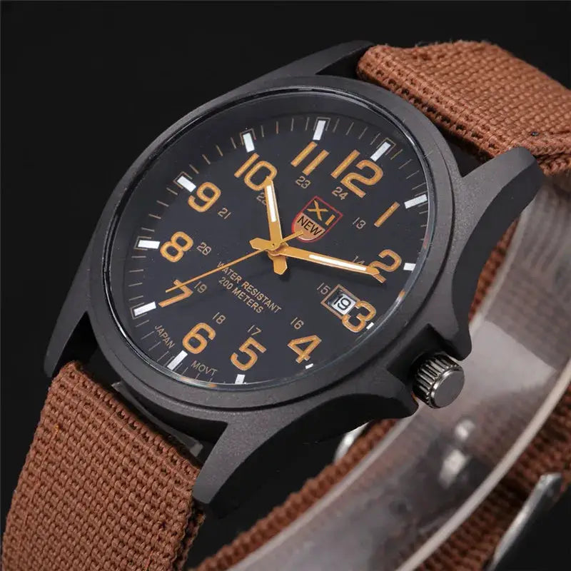 XINEW Mens Nylon Band Quartz Sports Watch With Date Display Casual Everyday Timepiece