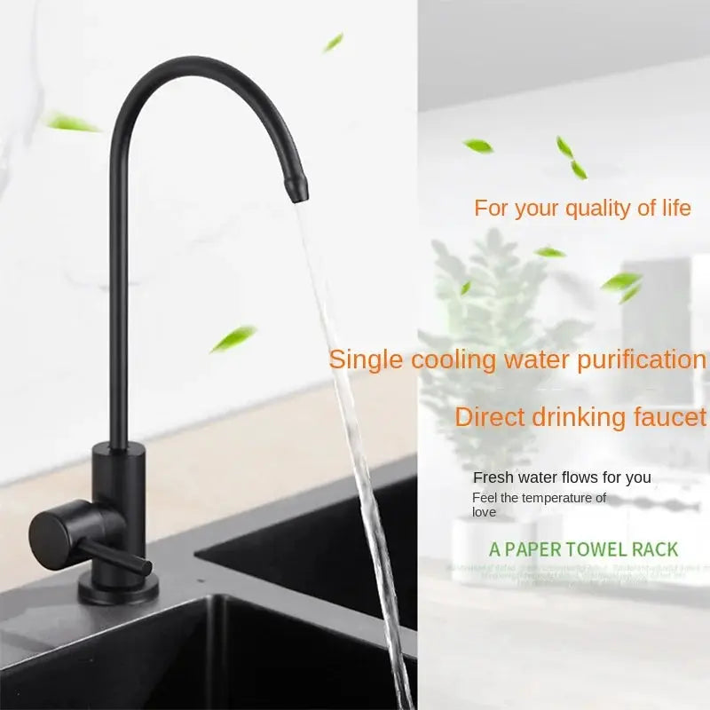 Simples Market 304 stainless steel kitchen water purifier faucet with black rotatable spout for direct drinking water