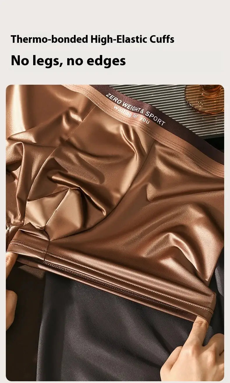 Men's boxer shorts in brown ice-silk fabric, breathable plus-size underwear