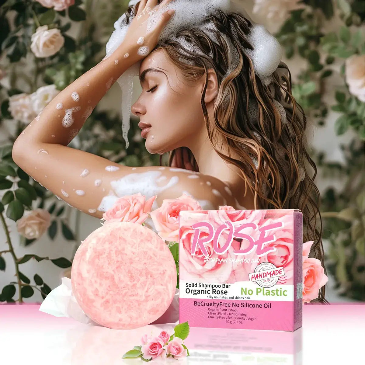 Pink Rose Shampoo Soap With Essential Oil Handmade Nourishing Formula For Oil Control And Stain Removal Floral Fragrance