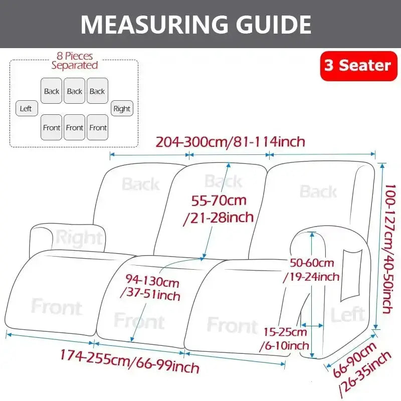 Simples Market elastic 3-seater sofa cover; printed slipcover with measuring guide for a snug fit.
