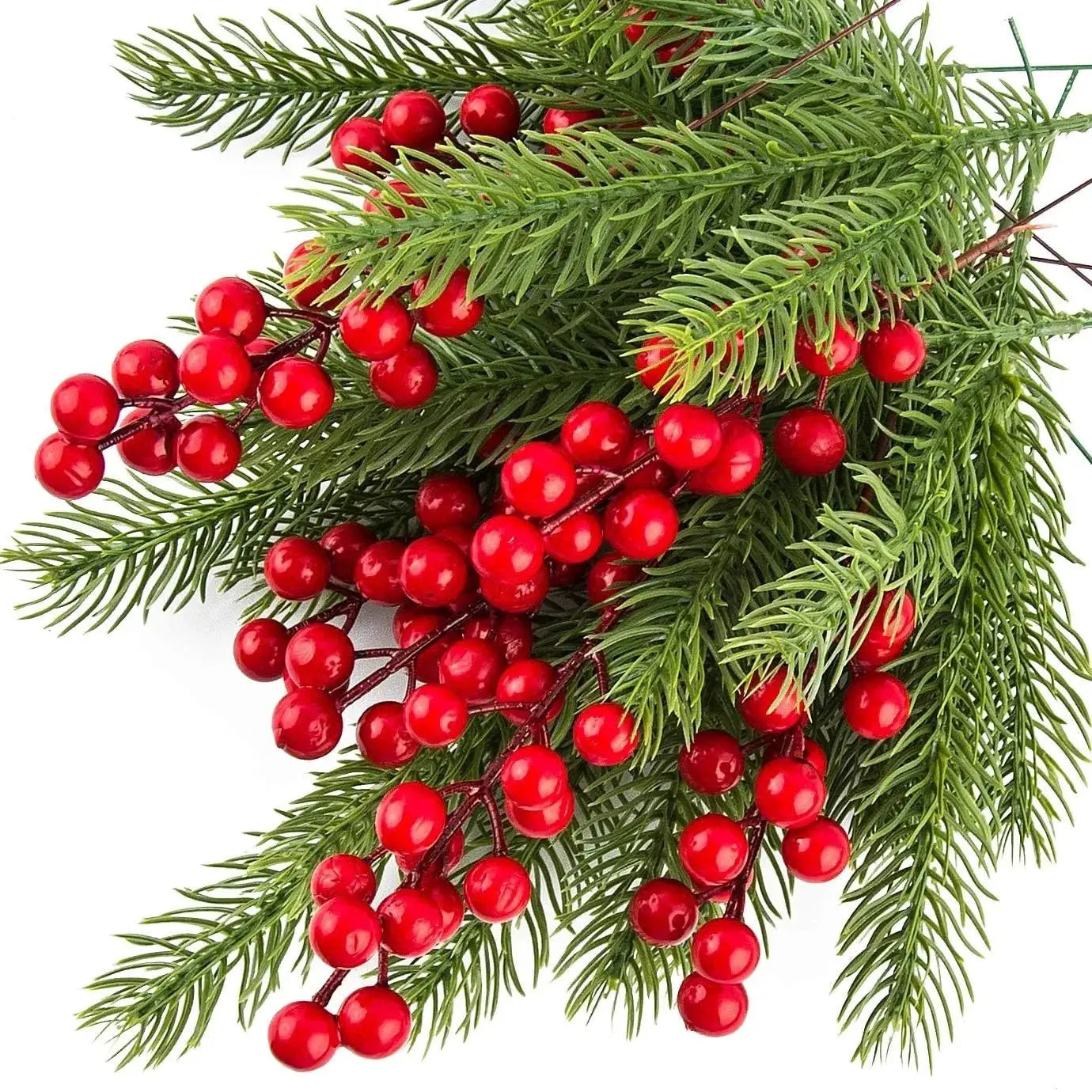 Christmas decoration artificial pine branches with red berries, 10Pcs, Simples Market