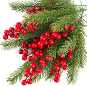 Christmas decoration artificial pine branches with red berries, 10Pcs, Simples Market