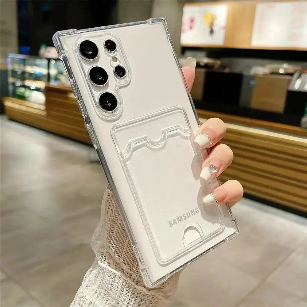 NovaGuard Clear Shockproof TPU Wallet Case For Samsung Galaxy S24 S23 S22 S21 Ultra Note Series Card Holder Slim Transparent