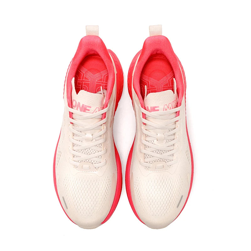 ONEMIX men’s running shoes, beige upper with pink lining and pink sole, breathable mesh pair
