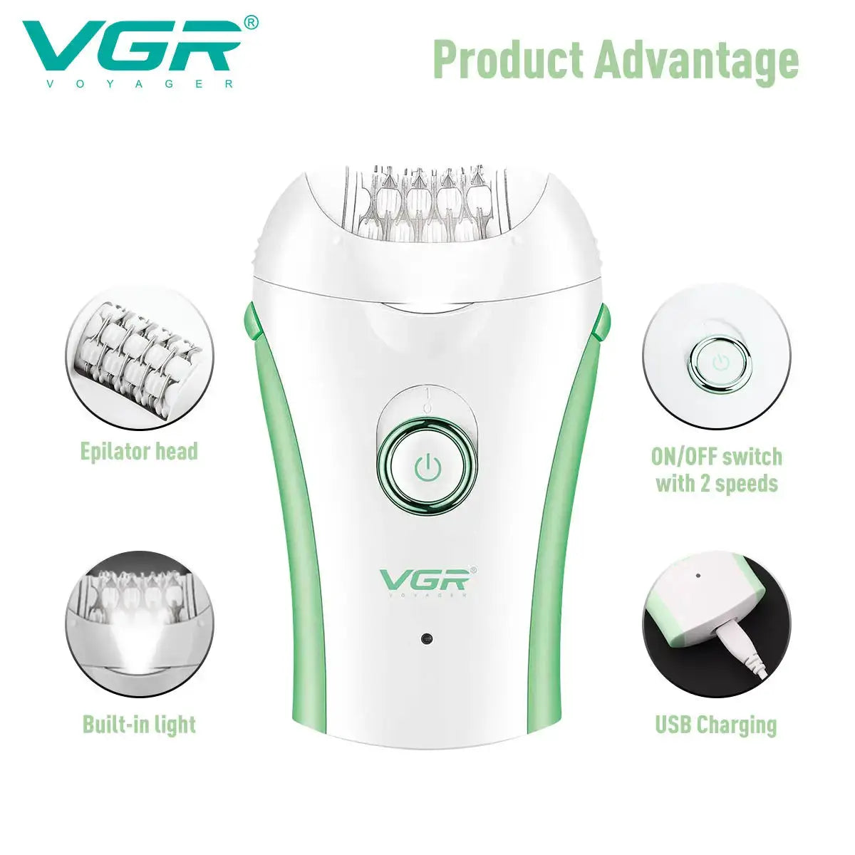 VGR 705 Epilator Professional Hair Remover Rechargeable Portable Electric Epilator For Women