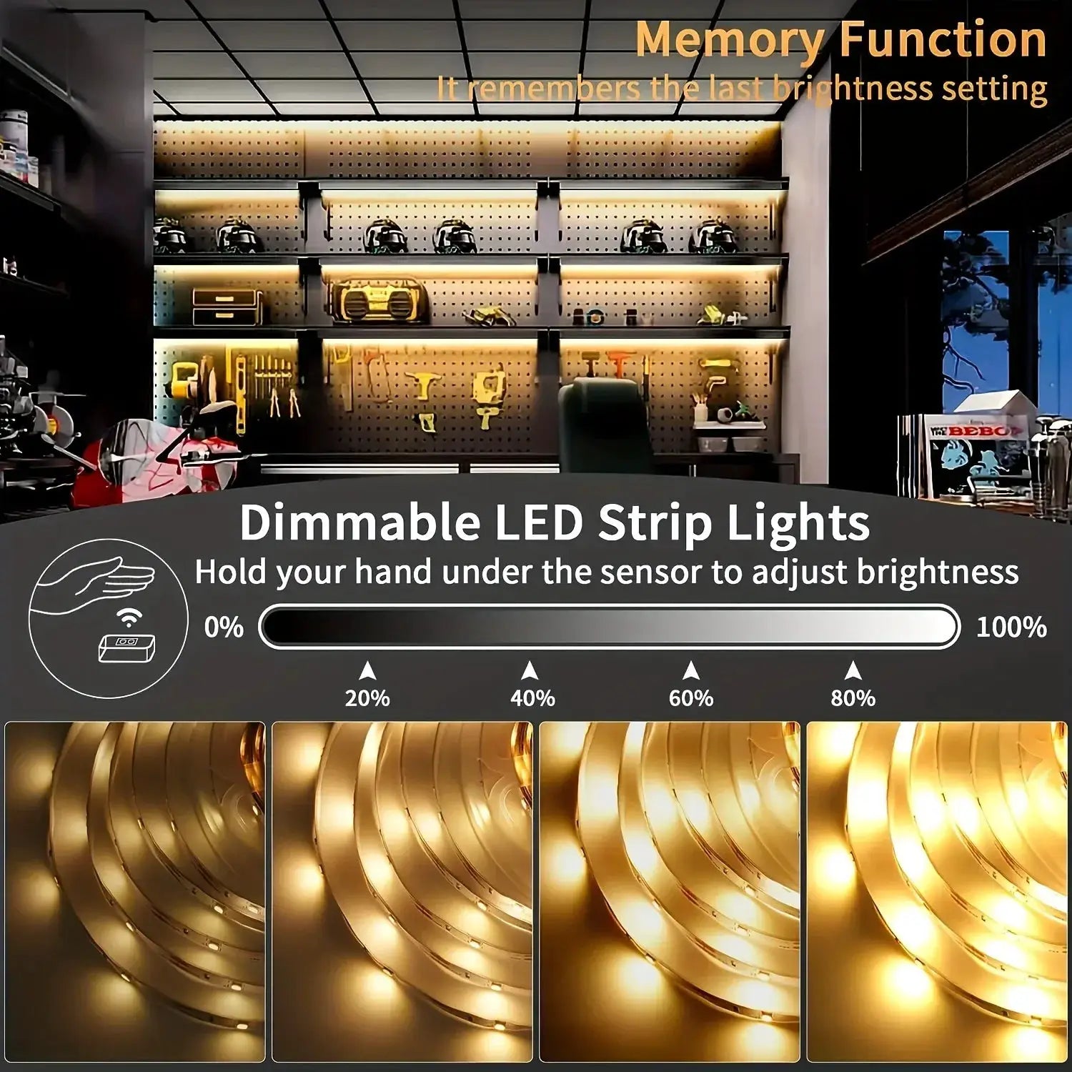5V LED Under Cabinet Light With USB Smart Dimmer And Gesture Sensor For Cabinet, Closet, Kitchen, Wardrobe And Bedroom