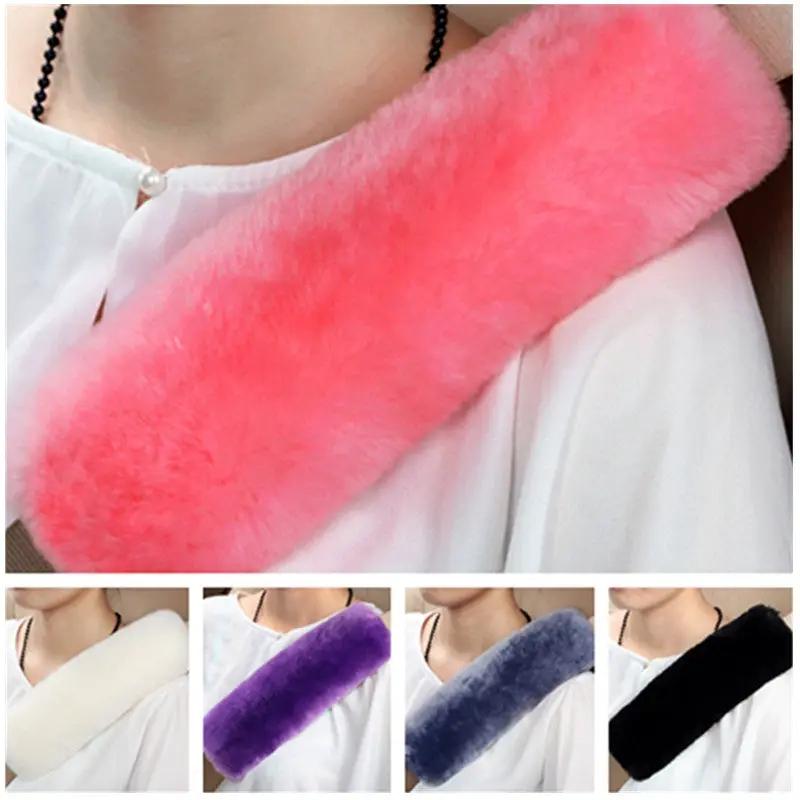 Simples Market fluffy car seat belt cover shoulder warmer pad, 5 color options: pink, white, purple, blue, black