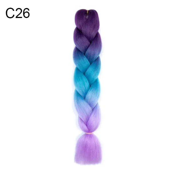 24-inch synthetic yaki braids hair ombre jumbo braid extension in a purple-to-blue gradient from Simples Market.