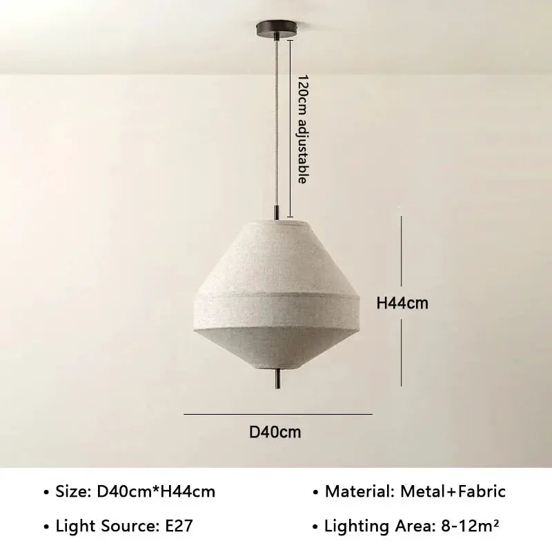 Japanese Wabi Sabi Fabric Pendant Light by Simples Market, gray fabric shade with metal fittings, adjustable 120 cm