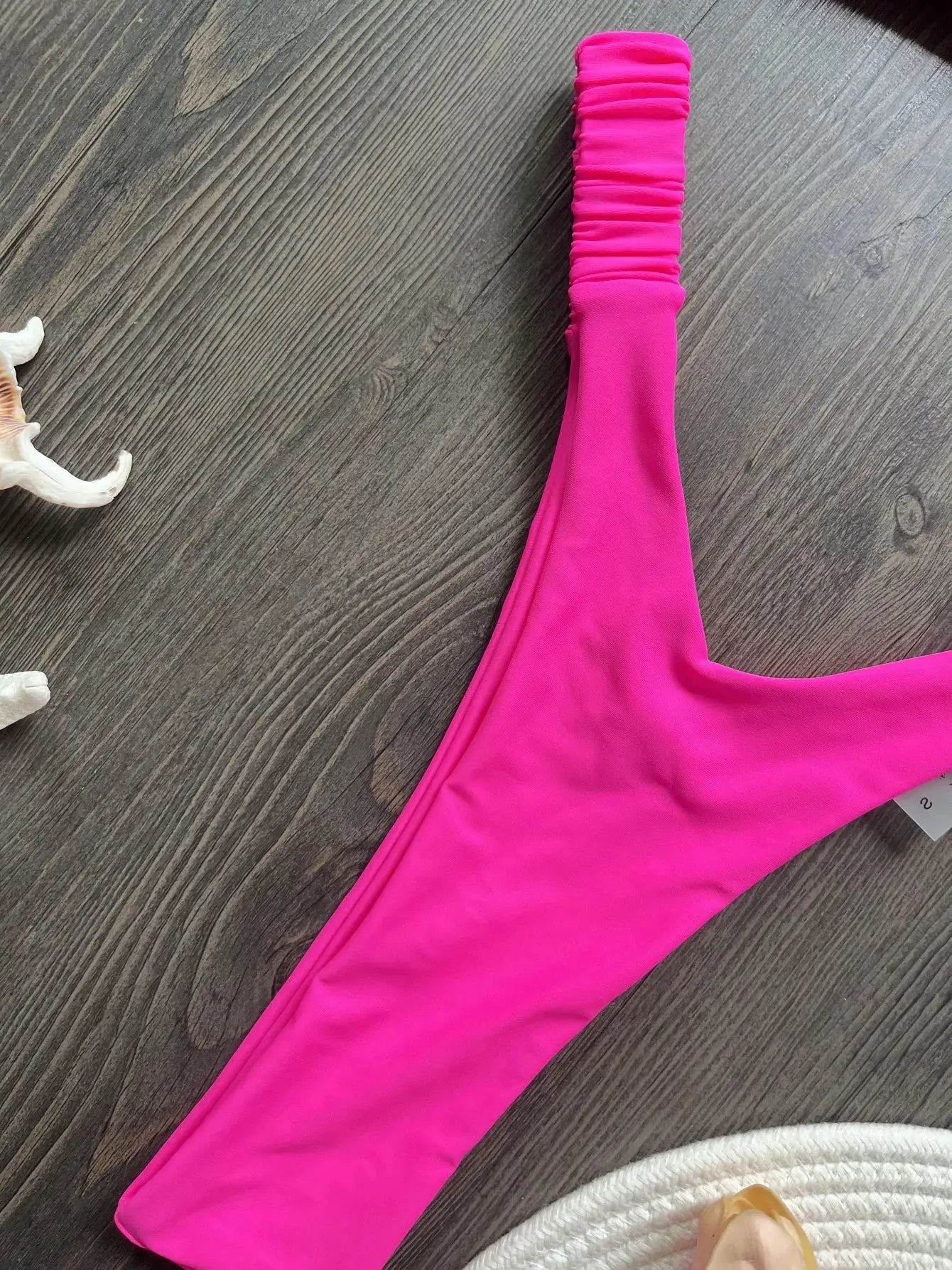 Simples Market hot pink micro bikini push-up set with ruched shoulder strap and thong bottom