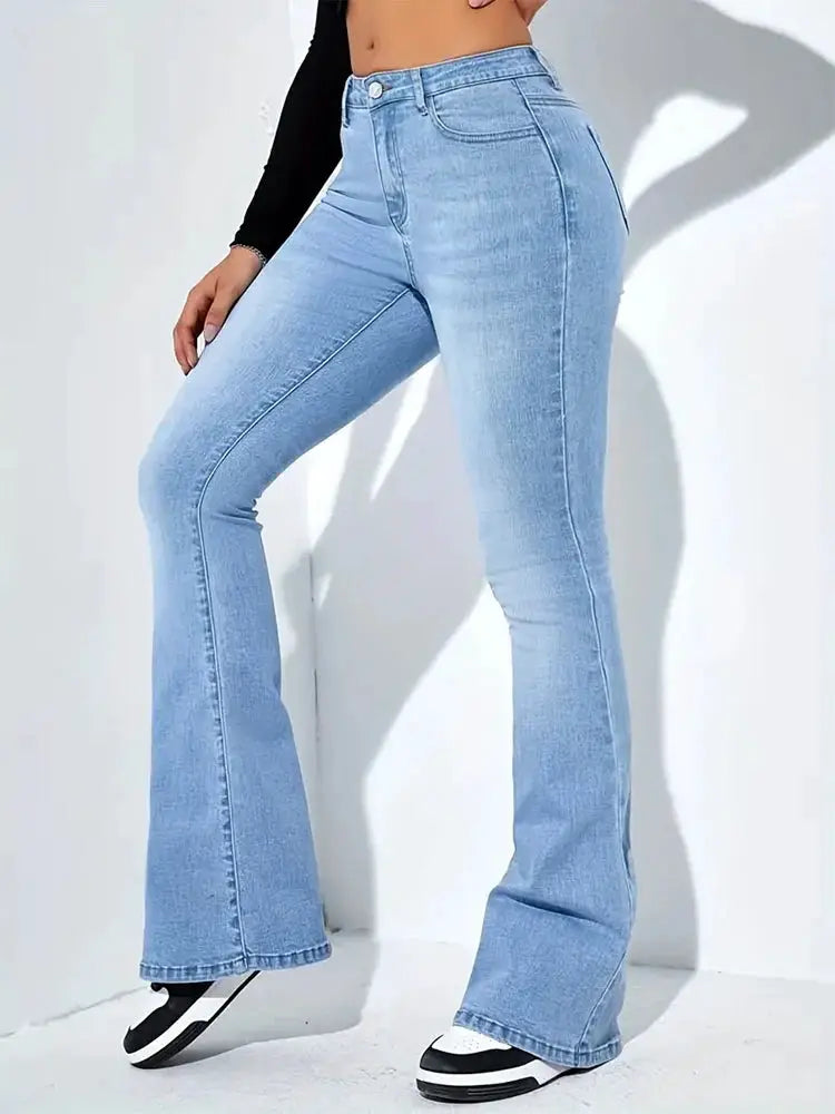 Women Flare Jeans High Waist Moustache Wash Denim Bell Bottom Y2K