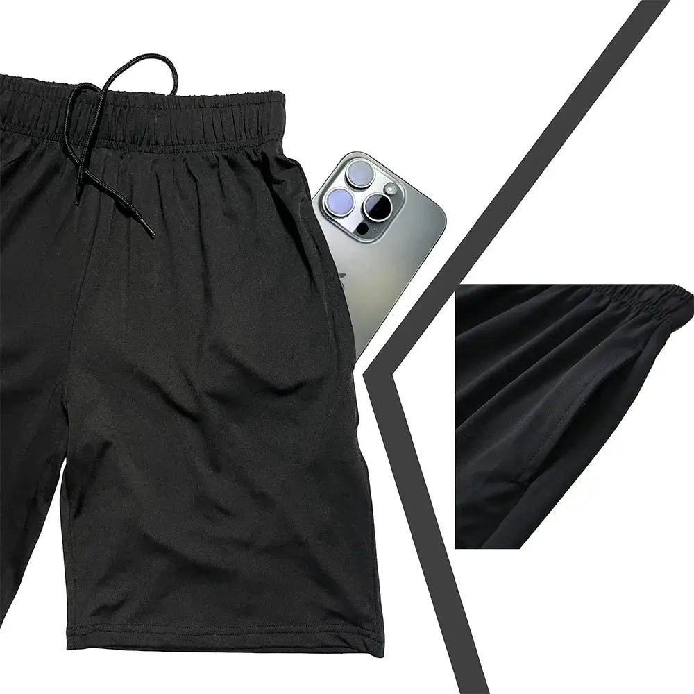 Black men's training shorts with drawstring for gym and running