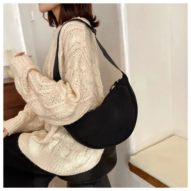 Casual black nylon hobo crossbody bag for women with large capacity