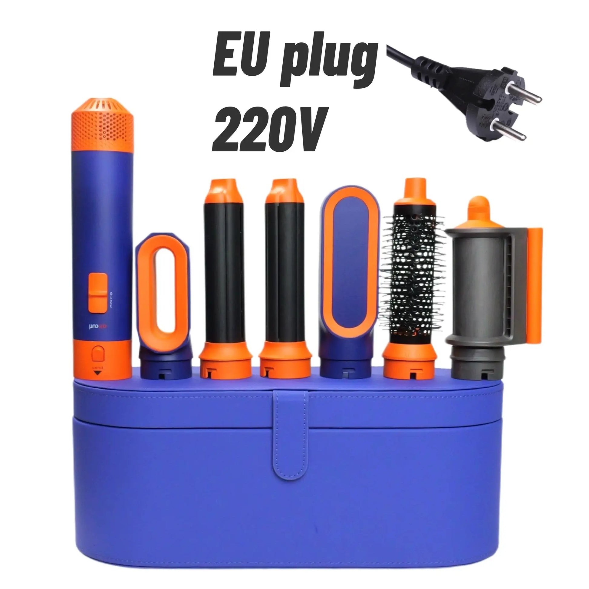 6-in-1 hair styler set by Simples Market with orange-blue attachments in a blue case (EU plug 220V)