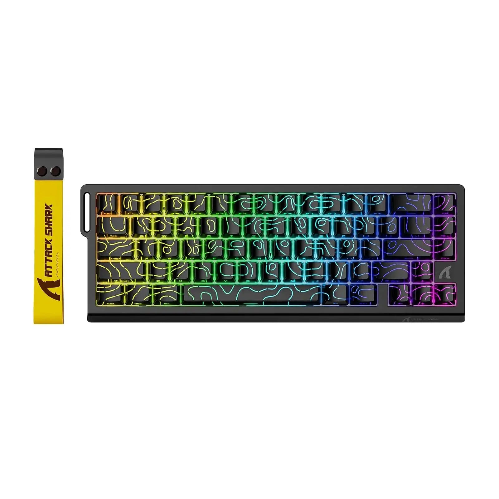 Simples Market Attack Shark X68 HE 60% wired mechanical keyboard with rainbow RGB backlight; yellow accessory (2 items)