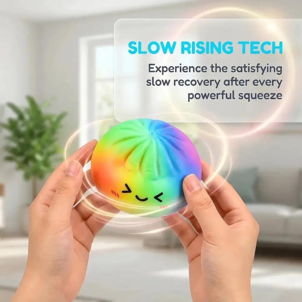Rainbow Dumpling Squishy Toy Bamboo Slow Rising Stress Relief Fidget Ball For Adults And Kids
