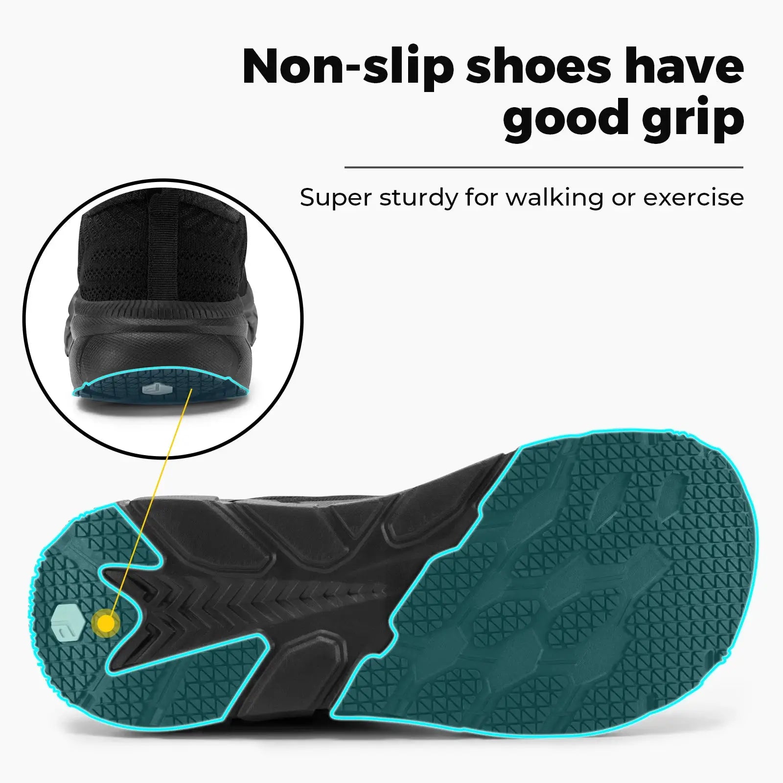 FitVille extra-wide toe-box men's black running shoes with cushioned comfort and non-slip outsole