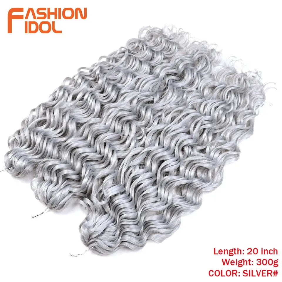 Jessica Hair Deep Wavy Twist Crochet Hair, silver, 20-inch length; Fashion Idol logo visible