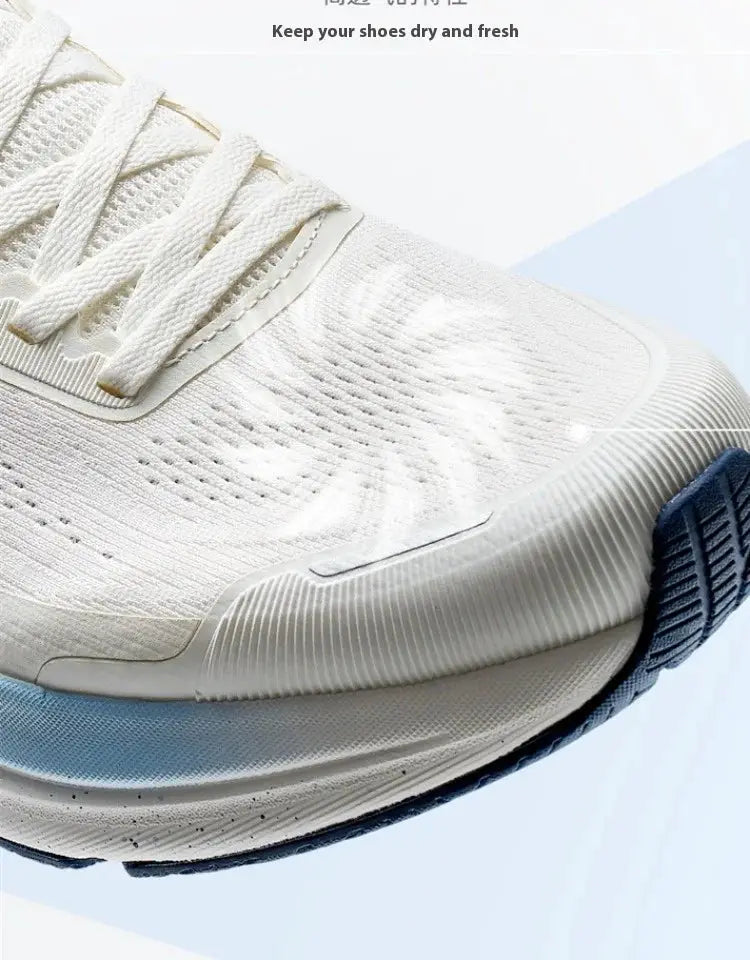 Xtep Qingyun Lite men's running shoes, white knit upper with cushioned lightweight sole and blue outsole