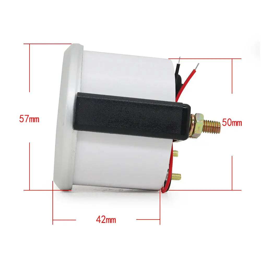 Dragon gauge 52mm LED car gauge with white housing, black mounting bar, and red/black wires