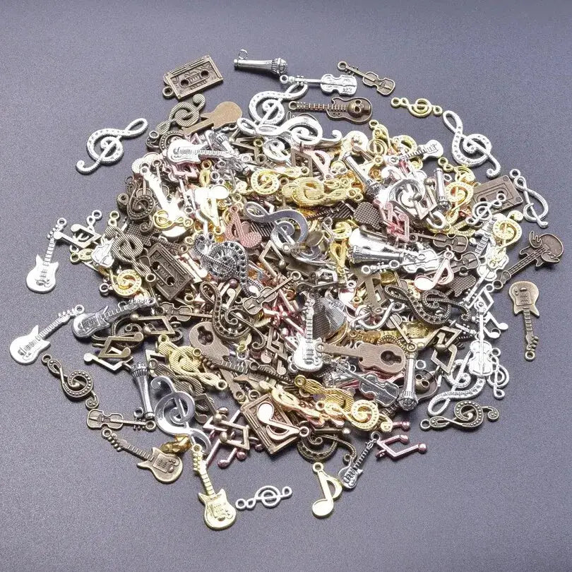 50 Pcs Lot Vintage Hip Hop Musical Instrument Charms For DIY Jewelry Mixed Violin Guitar Microphone Pendants