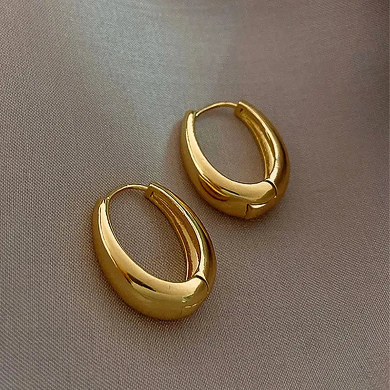 Huitan Fashion Metal Hoop Earrings For Women Simple Versatile Everyday Wear Young Girls Statement Jewelry