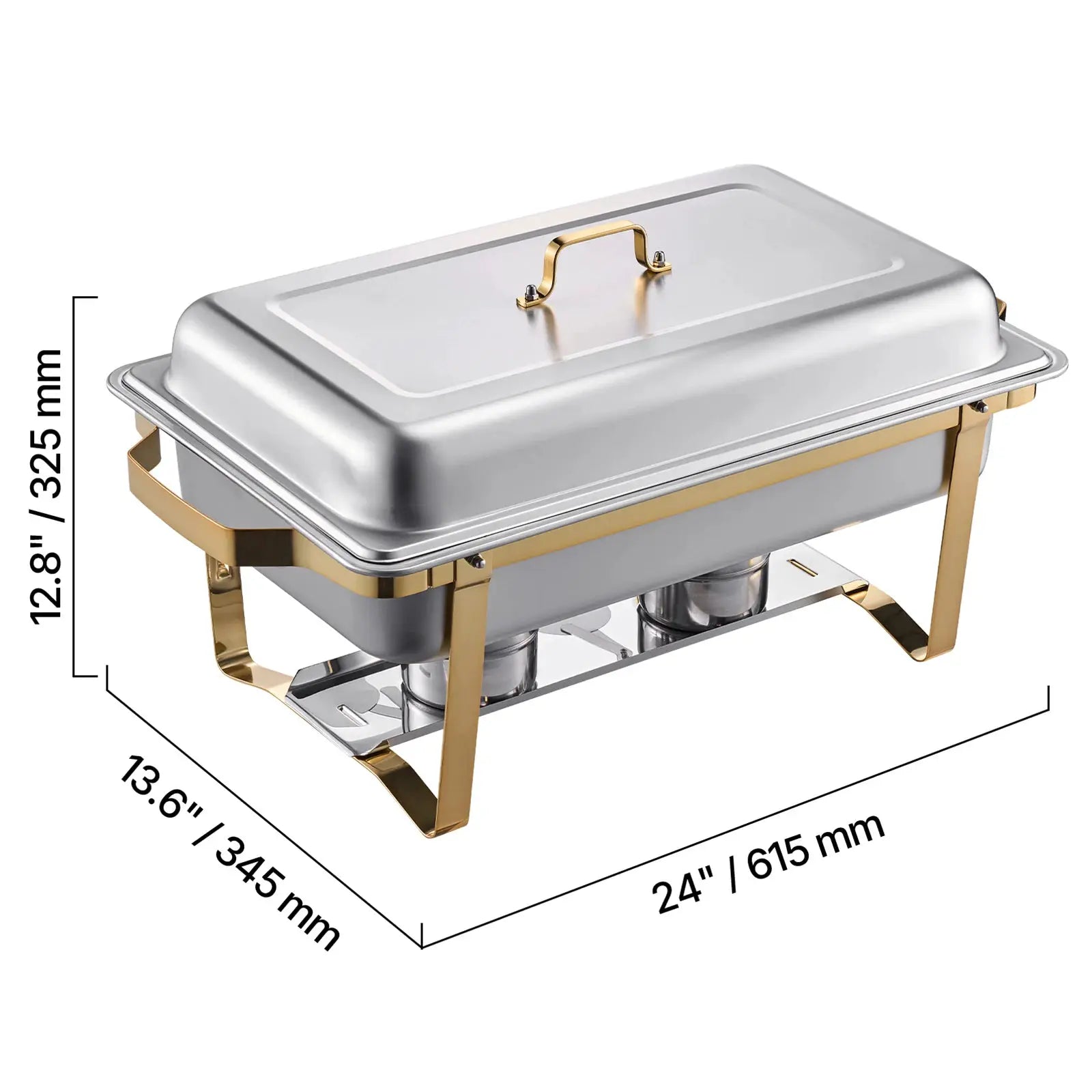 SucceBuy 8 Qt Chafing Dish Chafer Stainless Steel 2 Full 4 Half Pans