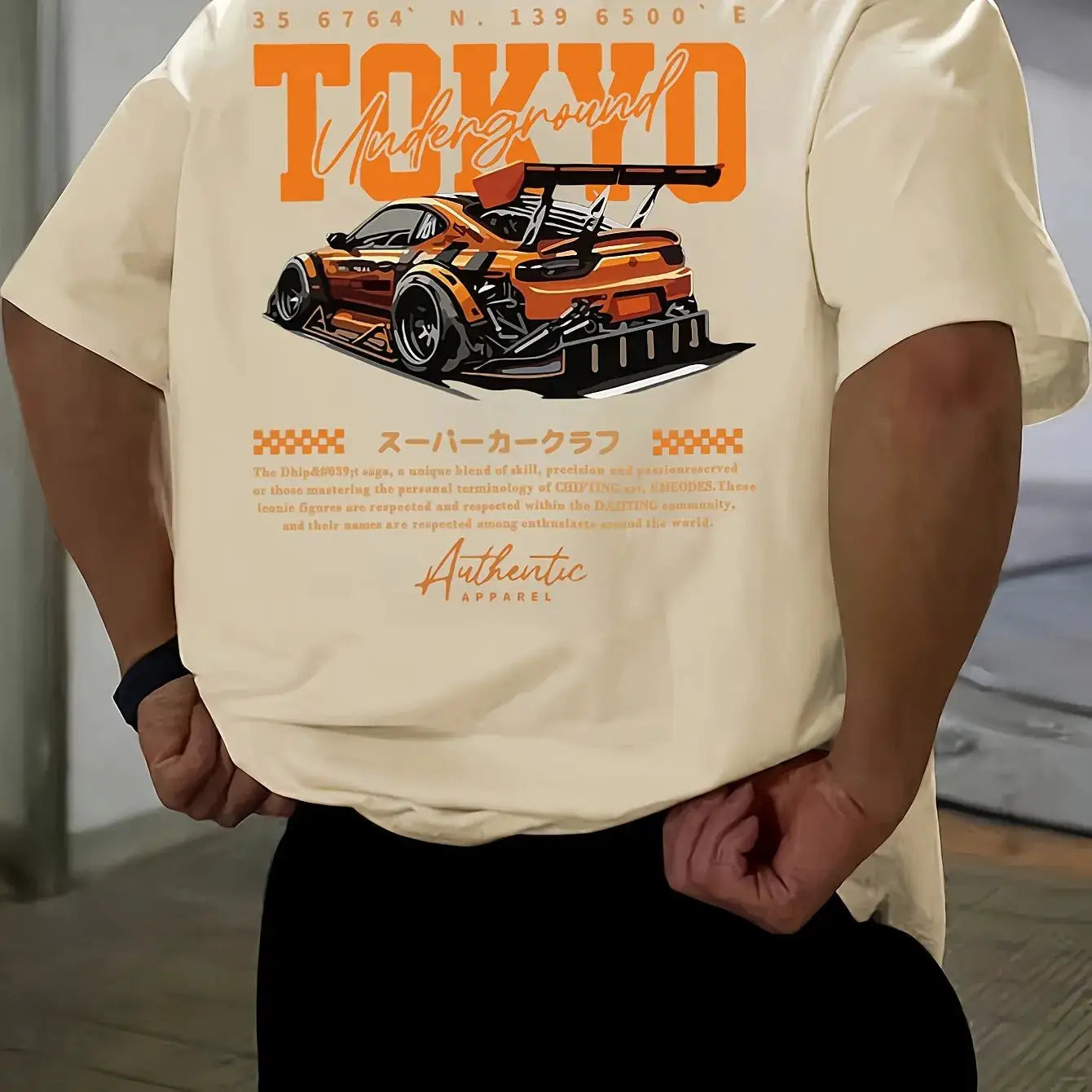 Mens Summer 100 Percent Cotton Casual Loose Fit T Shirt With Japanese Tokyo Pattern Print Round Neck Short Sleeve Top