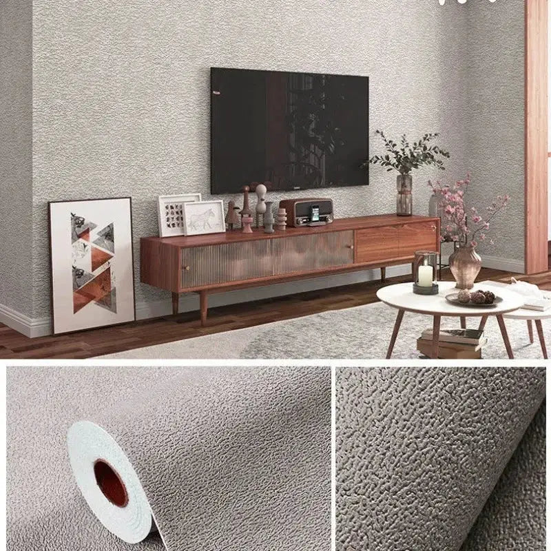 Simples Market linen 3D foam self-adhesive PVC wallpaper roll in gray, textured wall covering