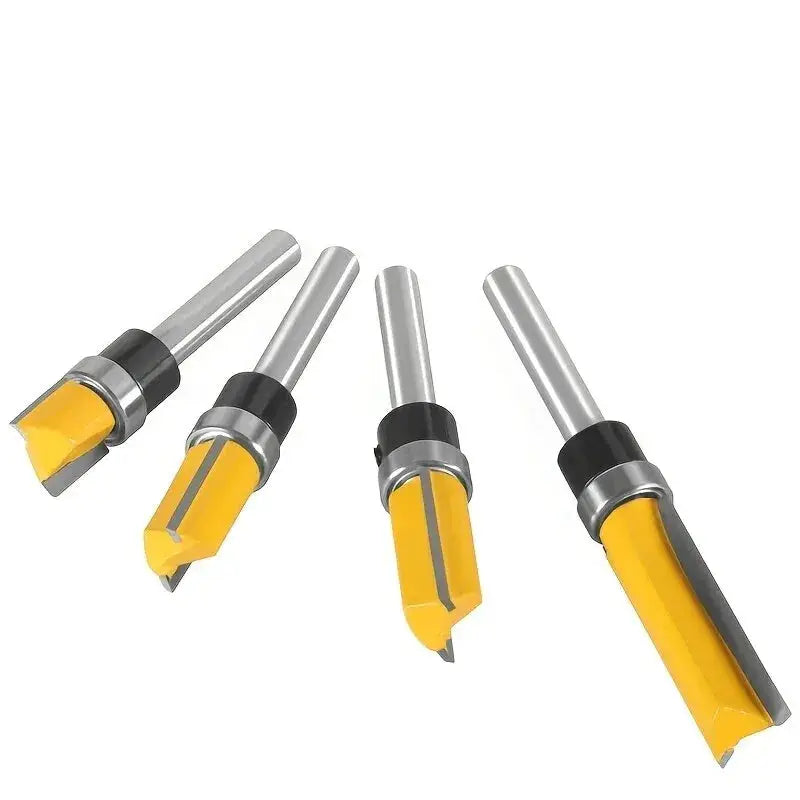 Four Piece One Quarter Inch Shank Bearing Guided Router Bits Set For Woodworking Edge Trimming With Double Edged Cutter