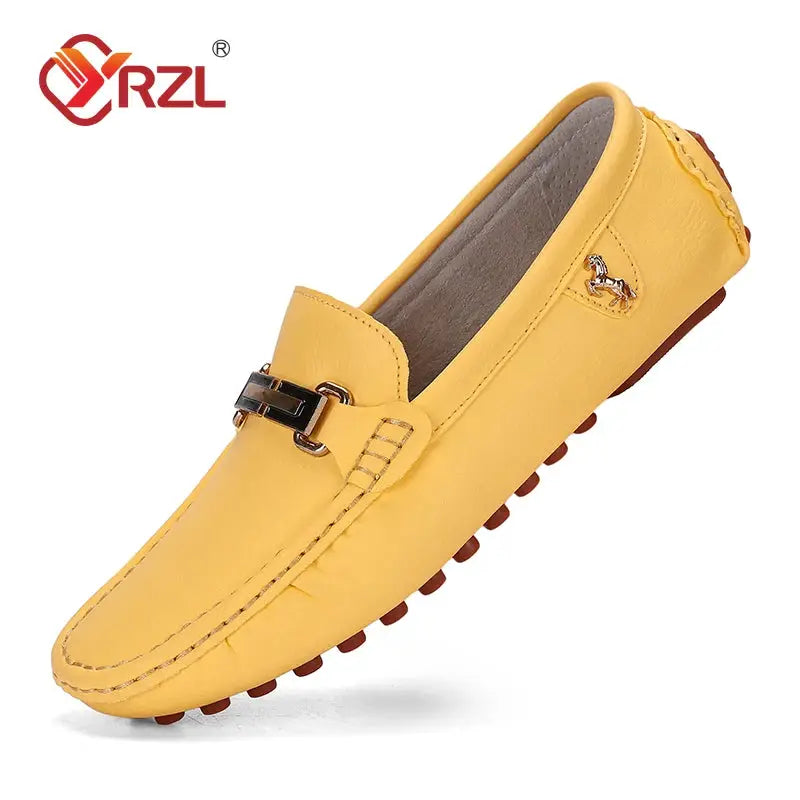 YRZL men's yellow PU leather loafers slip-on driving moccasins by Simples Market