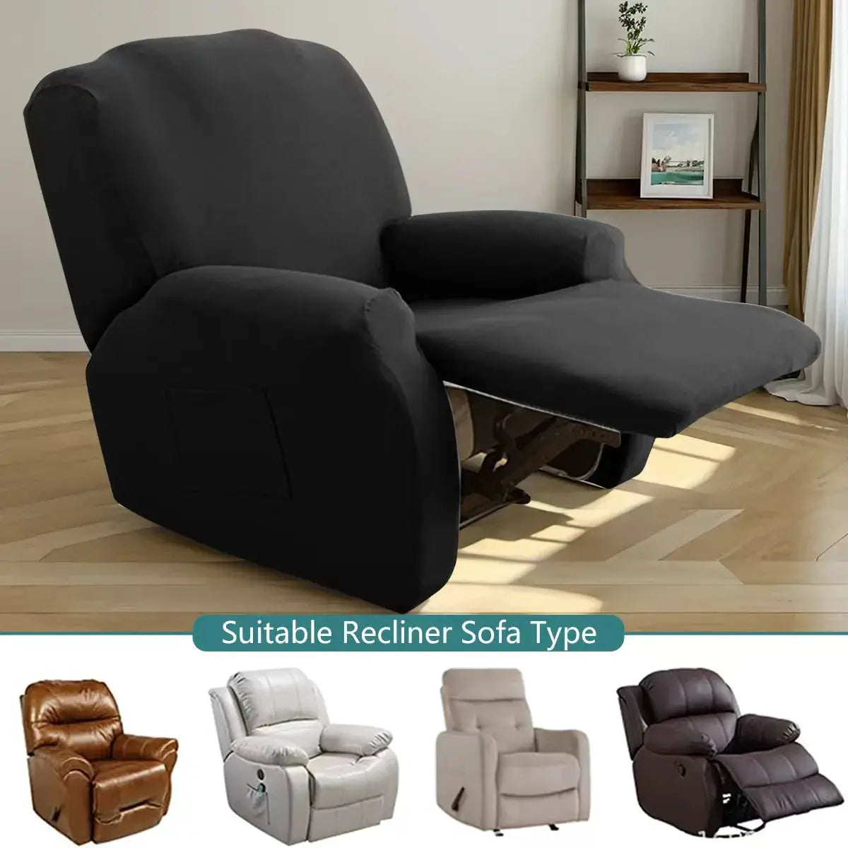 Elastic black recliner sofa cover by Simples Market for living room recliners